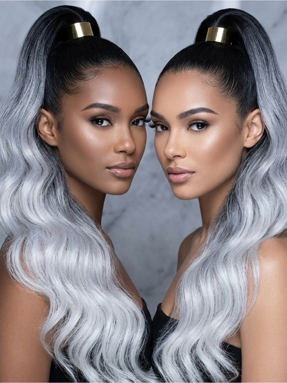 18” 20” 22” Silver black and blonde mixed Wavy 3 bundles Hairpiece human hair